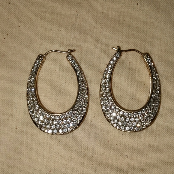 Gold Rhinestone Horseshoe Hoops - Picture 2 of 4